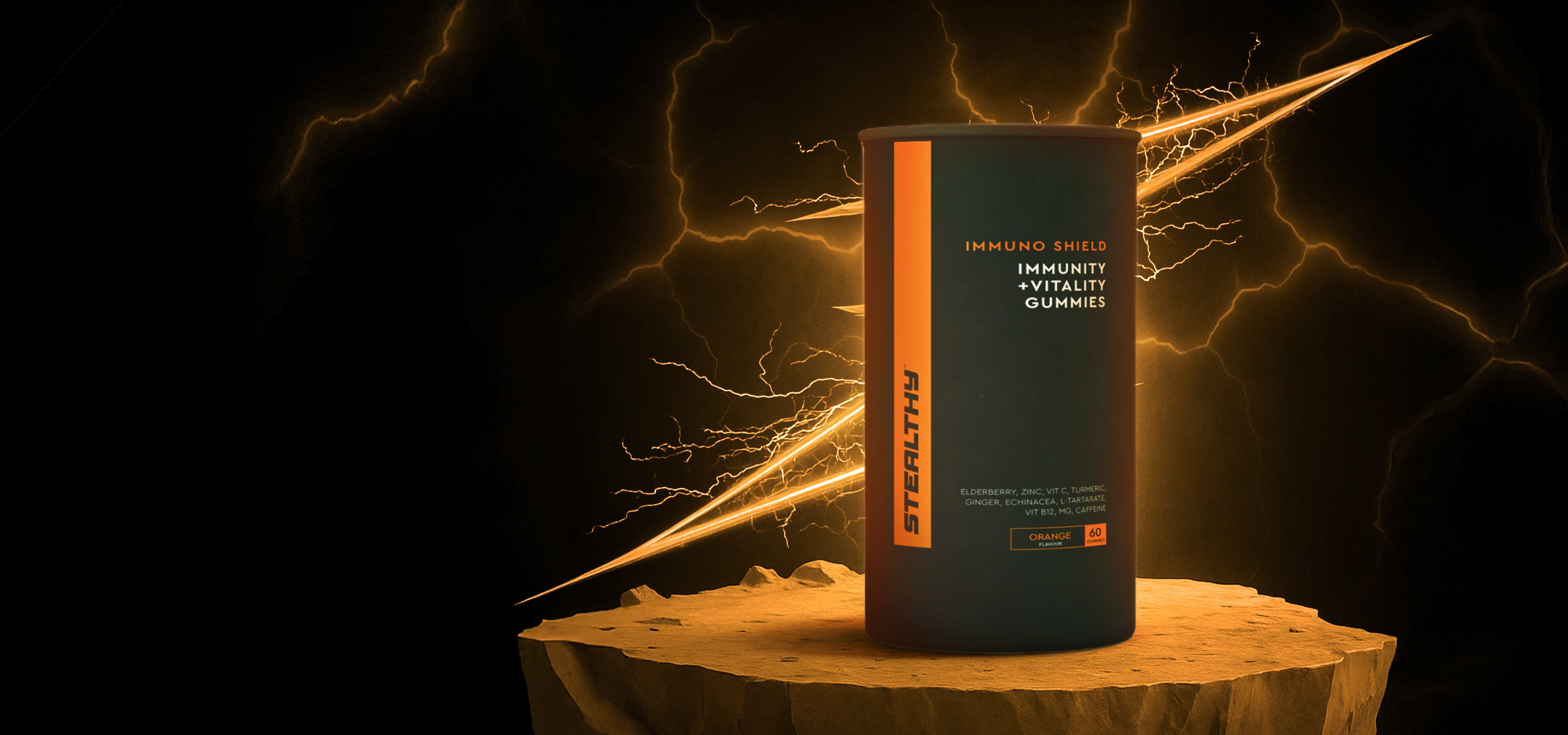 Stealthyfit Immuno Shield immunity and vitality gummies in orange flavor