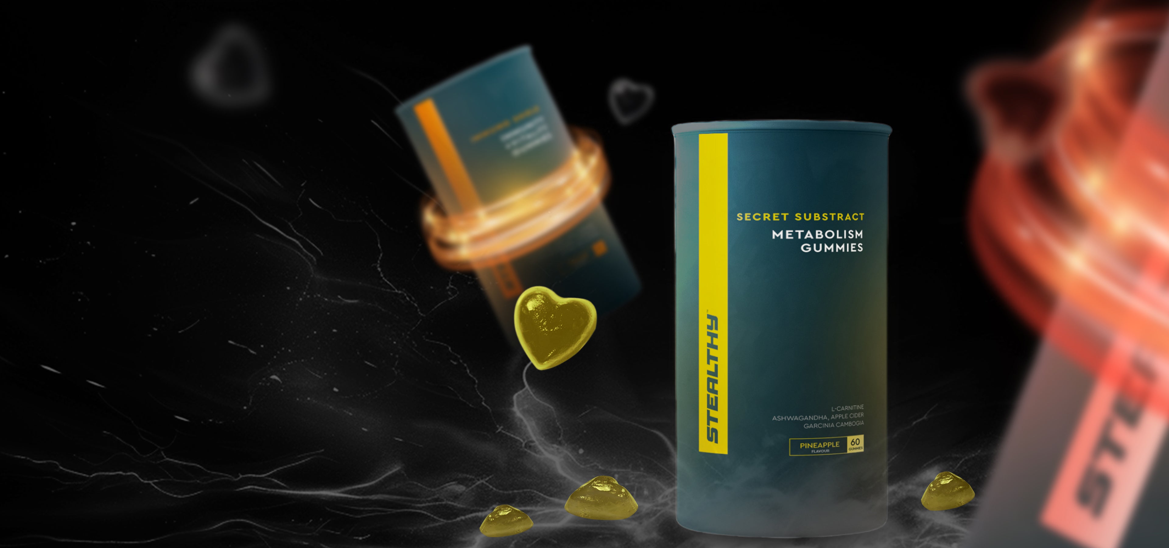 Stealthyfit metabolism gummies in heart-shaped pineapple flavor